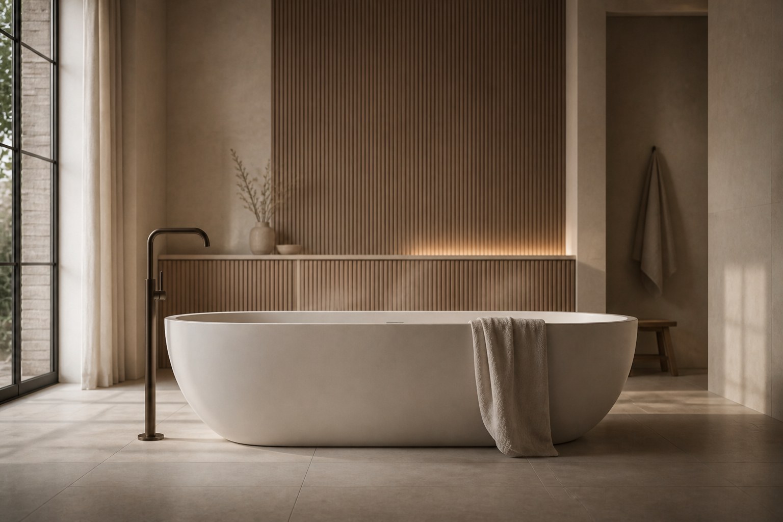 Salle de bains contemporaine avec baignoire îlot