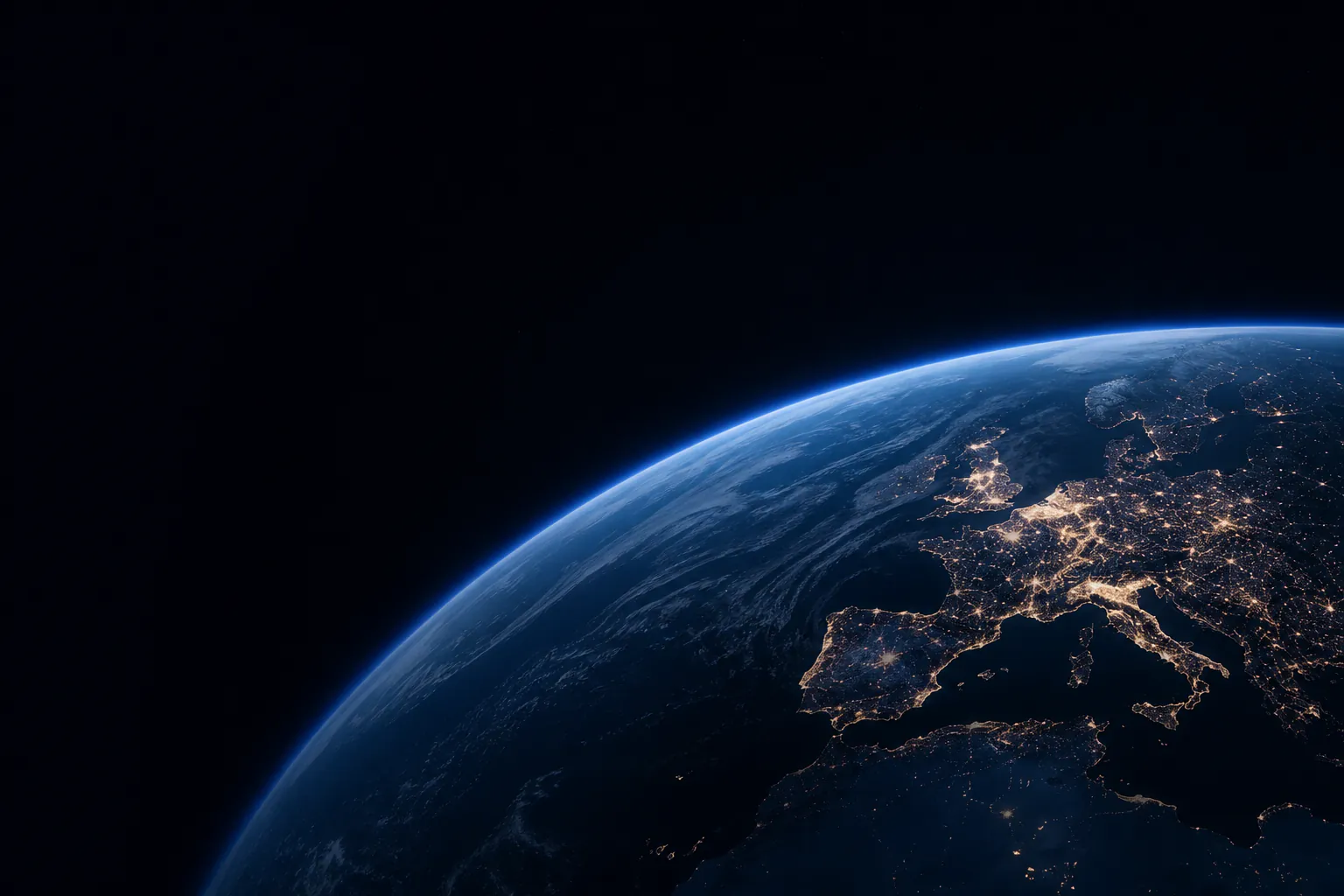 La Terre vue de l’espace la nuit, l’Europe illuminée